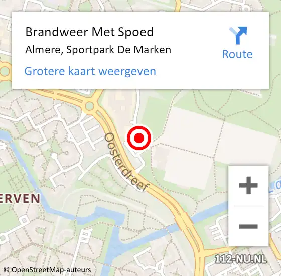 Locatie op kaart van de 112 melding: Brandweer Met Spoed Naar Almere, Sportpark De Marken op 21 december 2015 07:04