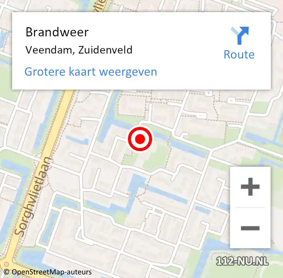 Locatie op kaart van de 112 melding: Brandweer Veendam, Zuidenveld op 21 december 2015 07:27