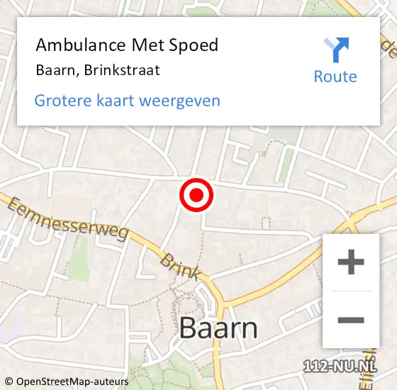 Locatie op kaart van de 112 melding: Ambulance Met Spoed Naar Baarn, Brinkstraat op 21 december 2015 09:19