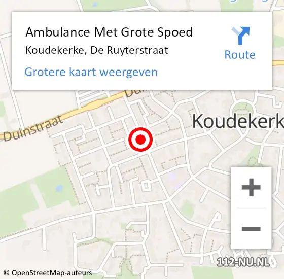 Locatie op kaart van de 112 melding: Ambulance Met Grote Spoed Naar Koudekerke, De Ruyterstraat op 21 december 2015 11:59