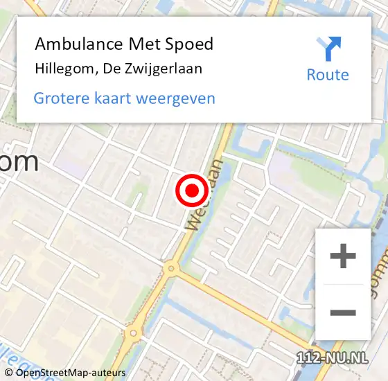 Locatie op kaart van de 112 melding: Ambulance Met Spoed Naar Hillegom, De Zwijgerlaan op 21 december 2015 12:18