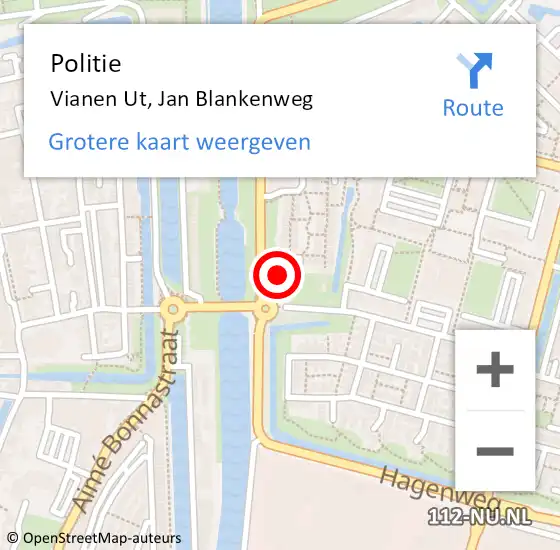 Locatie op kaart van de 112 melding: Politie Vianen Ut, Jan Blankenweg op 21 december 2015 12:26