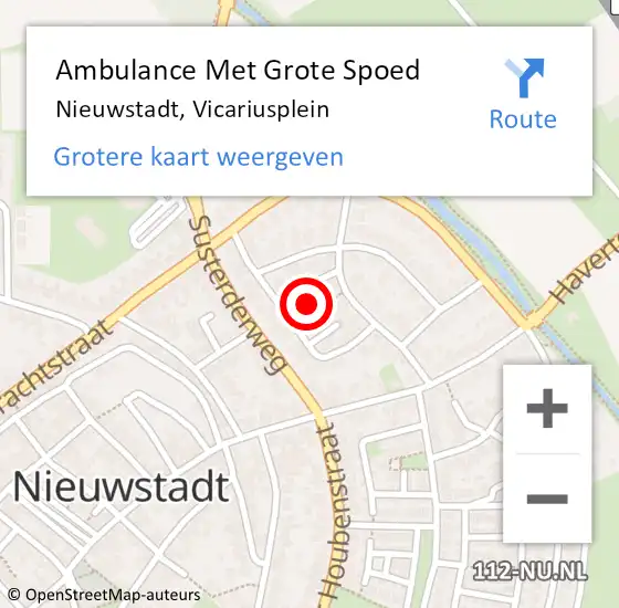 Locatie op kaart van de 112 melding: Ambulance Met Grote Spoed Naar Nieuwstadt, Vicariusplein op 30 november 2013 21:56