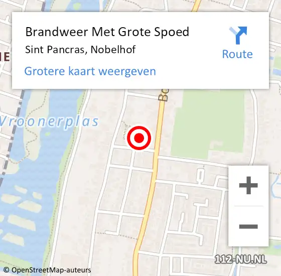 Locatie op kaart van de 112 melding: Brandweer Met Grote Spoed Naar Sint Pancras, Nobelhof op 21 december 2015 14:38