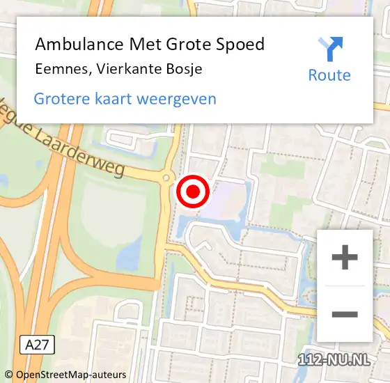 Locatie op kaart van de 112 melding: Ambulance Met Grote Spoed Naar Eemnes, Vierkante Bosje op 21 december 2015 15:38