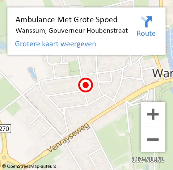 Locatie op kaart van de 112 melding: Ambulance Met Grote Spoed Naar Wanssum, Gouverneur Houbenstraat op 30 november 2013 22:06