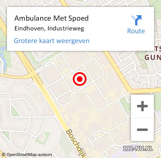 Locatie op kaart van de 112 melding: Ambulance Met Spoed Naar Eindhoven, Industrieweg op 21 december 2015 15:52