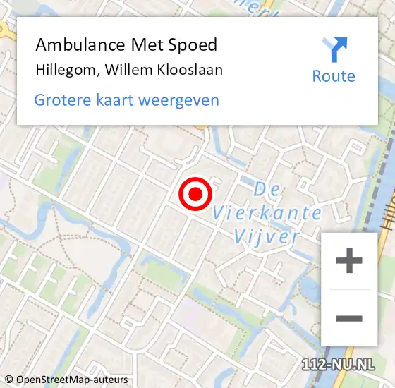 Locatie op kaart van de 112 melding: Ambulance Met Spoed Naar Hillegom, Willem Klooslaan op 21 december 2015 16:15