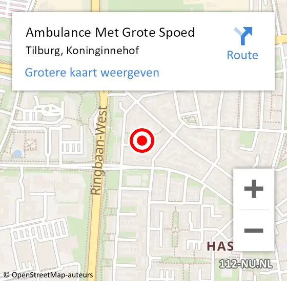 Locatie op kaart van de 112 melding: Ambulance Met Grote Spoed Naar Tilburg, Koninginnehof op 21 december 2015 17:58