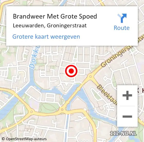 Locatie op kaart van de 112 melding: Brandweer Met Grote Spoed Naar Leeuwarden, Groningerstraat op 21 december 2015 18:04