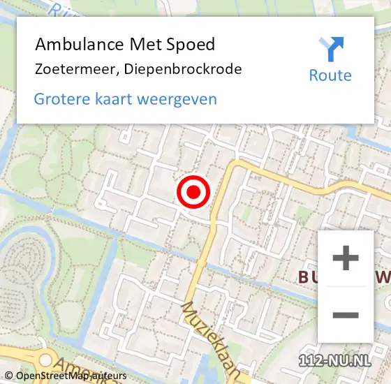 Locatie op kaart van de 112 melding: Ambulance Met Spoed Naar Zoetermeer, Diepenbrockrode op 21 december 2015 20:20