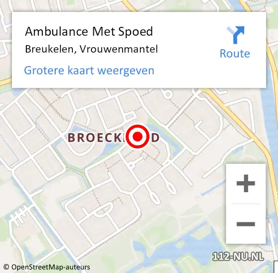 Locatie op kaart van de 112 melding: Ambulance Met Spoed Naar Breukelen, Vrouwenmantel op 21 december 2015 21:55