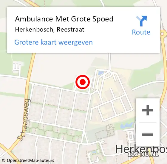 Locatie op kaart van de 112 melding: Ambulance Met Grote Spoed Naar Herkenbosch, Reestraat op 22 december 2015 00:54