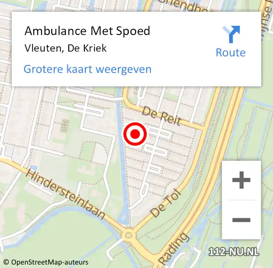 Locatie op kaart van de 112 melding: Ambulance Met Spoed Naar Vleuten, De Kriek op 22 december 2015 01:36