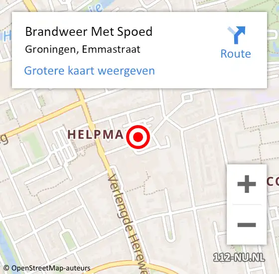 Locatie op kaart van de 112 melding: Brandweer Met Spoed Naar Groningen, Emmastraat op 22 december 2015 02:20