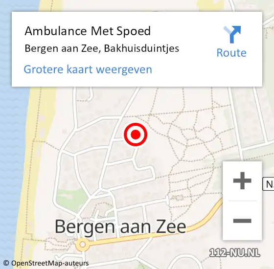 Locatie op kaart van de 112 melding: Ambulance Met Spoed Naar Bergen aan Zee, Bakhuisduintjes op 22 december 2015 03:44