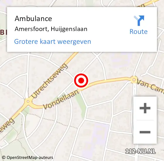 Locatie op kaart van de 112 melding: Ambulance Amersfoort, Huijgenslaan op 22 december 2015 07:33