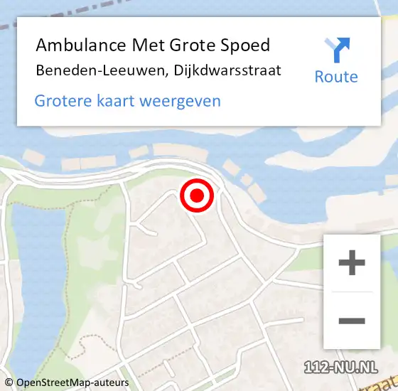 Locatie op kaart van de 112 melding: Ambulance Met Grote Spoed Naar Beneden-Leeuwen, Dijkdwarsstraat op 22 december 2015 08:52