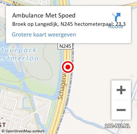 Locatie op kaart van de 112 melding: Ambulance Met Spoed Naar Broek op Langedijk, N245 hectometerpaal: 23,3 op 22 december 2015 13:47