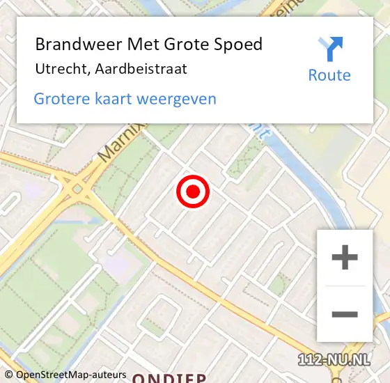 Locatie op kaart van de 112 melding: Brandweer Met Grote Spoed Naar Utrecht, Aardbeistraat op 22 december 2015 15:27