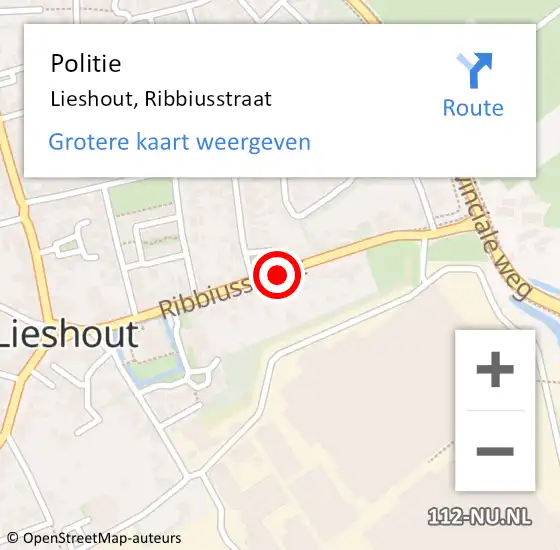 Locatie op kaart van de 112 melding: Politie Lieshout, Ribbiusstraat op 22 december 2015 16:37