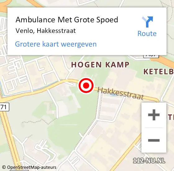 Locatie op kaart van de 112 melding: Ambulance Met Grote Spoed Naar Venlo, Hakkesstraat op 22 december 2015 17:20