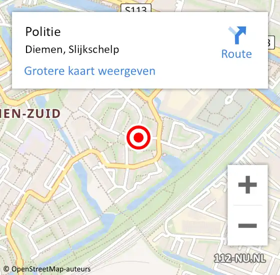 Locatie op kaart van de 112 melding: Politie Diemen, Slijkschelp op 22 december 2015 17:30