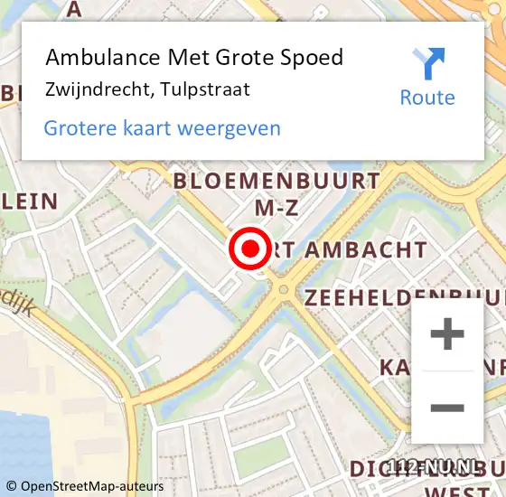 Locatie op kaart van de 112 melding: Ambulance Met Grote Spoed Naar Zwijndrecht, Tulpstraat op 22 december 2015 17:34