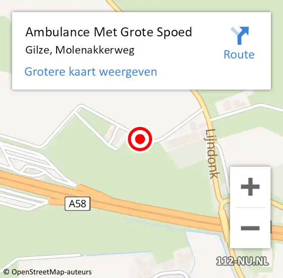 Locatie op kaart van de 112 melding: Ambulance Met Grote Spoed Naar Gilze, Molenakkerweg op 22 december 2015 18:55