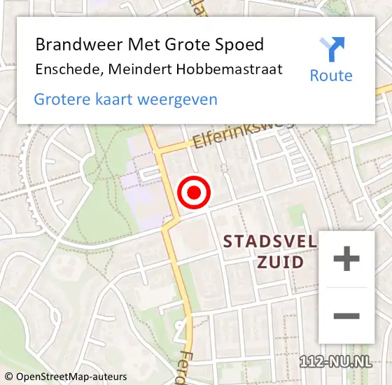 Locatie op kaart van de 112 melding: Brandweer Met Grote Spoed Naar Enschede, Meindert Hobbemastraat op 22 december 2015 22:04