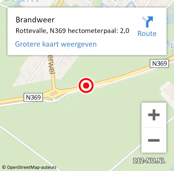 Locatie op kaart van de 112 melding: Brandweer Rottevalle, N369 hectometerpaal: 2,0 op 1 december 2013 02:05
