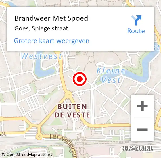 Locatie op kaart van de 112 melding: Brandweer Met Spoed Naar Goes, Spiegelstraat op 22 december 2015 22:10