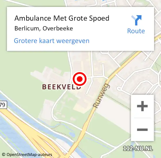 Locatie op kaart van de 112 melding: Ambulance Met Grote Spoed Naar Berlicum, Overbeeke op 22 december 2015 23:11