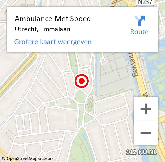 Locatie op kaart van de 112 melding: Ambulance Met Spoed Naar Utrecht, Emmalaan op 23 december 2015 03:38
