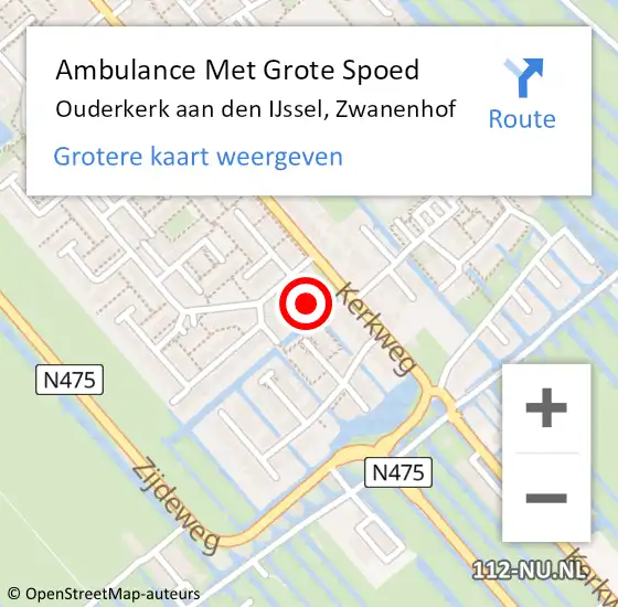 Locatie op kaart van de 112 melding: Ambulance Met Grote Spoed Naar Ouderkerk aan den IJssel, Zwanenhof op 23 december 2015 04:28