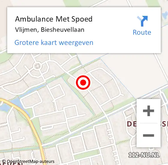 Locatie op kaart van de 112 melding: Ambulance Met Spoed Naar Vlijmen, Biesheuvellaan op 23 december 2015 07:52