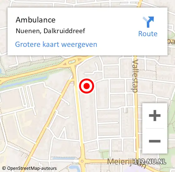 Locatie op kaart van de 112 melding: Ambulance Nuenen, Dalkruiddreef op 23 december 2015 08:12