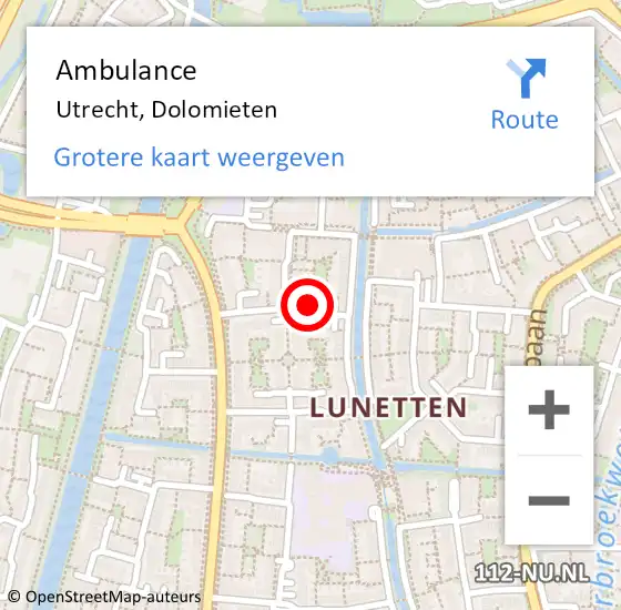 Locatie op kaart van de 112 melding: Ambulance Utrecht, Dolomieten op 23 december 2015 08:40
