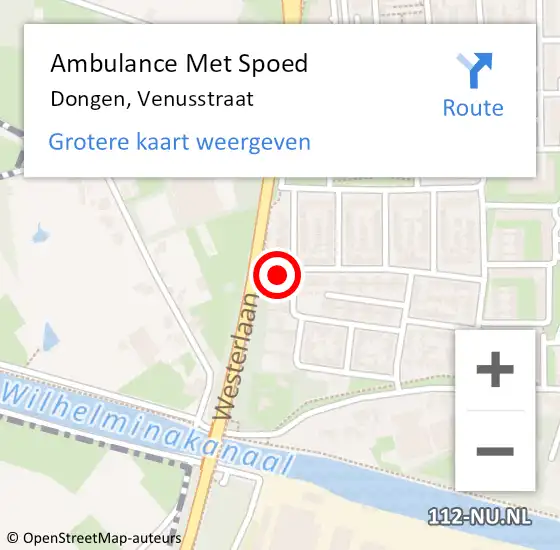 Locatie op kaart van de 112 melding: Ambulance Met Spoed Naar Dongen, Venusstraat op 23 december 2015 08:43