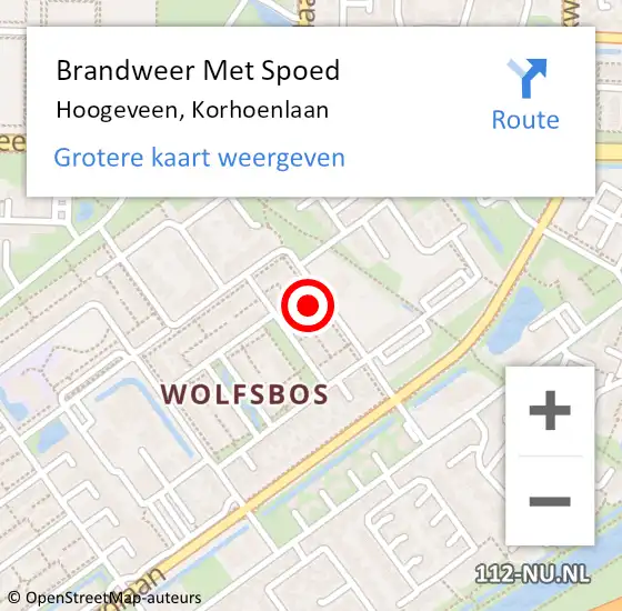 Locatie op kaart van de 112 melding: Brandweer Met Spoed Naar Hoogeveen, Korhoenlaan op 23 december 2015 09:19