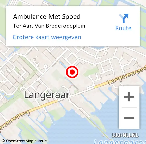 Locatie op kaart van de 112 melding: Ambulance Met Spoed Naar Ter Aar, Van Brederodeplein op 23 december 2015 09:21