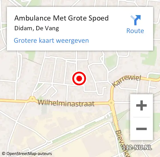 Locatie op kaart van de 112 melding: Ambulance Met Grote Spoed Naar Didam, De Vang op 23 december 2015 09:24