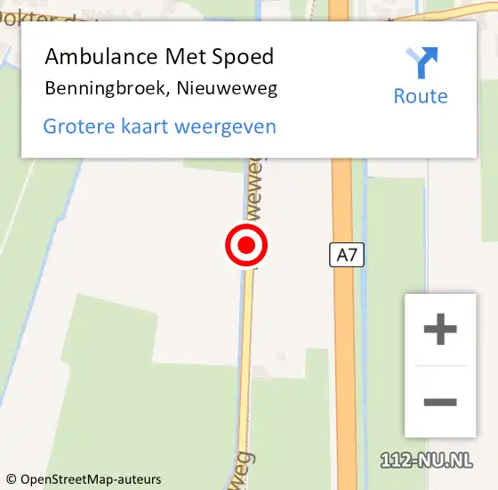 Locatie op kaart van de 112 melding: Ambulance Met Spoed Naar Benningbroek, Nieuweweg op 23 december 2015 10:32