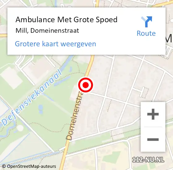 Locatie op kaart van de 112 melding: Ambulance Met Grote Spoed Naar Mill, Domeinenstraat op 23 december 2015 10:32