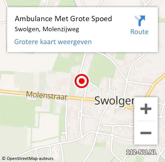 Locatie op kaart van de 112 melding: Ambulance Met Grote Spoed Naar Swolgen, Molenzijweg op 1 december 2013 03:18