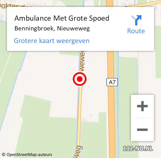 Locatie op kaart van de 112 melding: Ambulance Met Grote Spoed Naar Benningbroek, Nieuweweg op 23 december 2015 10:38