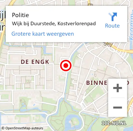 Locatie op kaart van de 112 melding: Politie Wijk bij Duurstede, Kostverlorenpad op 23 december 2015 11:54