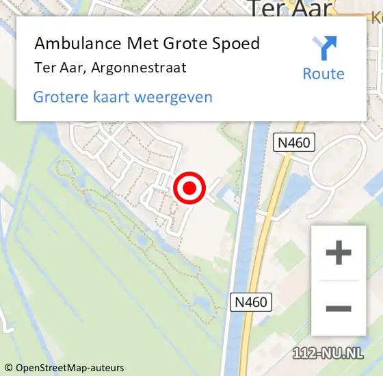 Locatie op kaart van de 112 melding: Ambulance Met Grote Spoed Naar Ter Aar, Argonnestraat op 23 december 2015 12:21