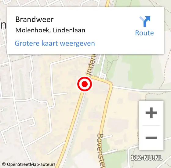 Locatie op kaart van de 112 melding: Brandweer Molenhoek, Lindenlaan op 23 december 2015 12:38