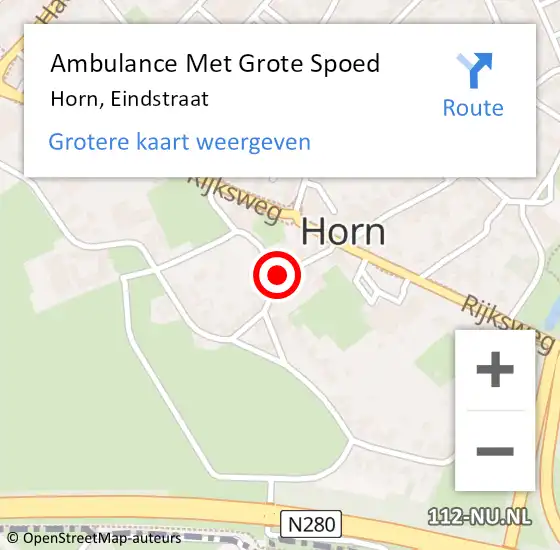 Locatie op kaart van de 112 melding: Ambulance Met Grote Spoed Naar Horn, Eindstraat op 23 december 2015 13:04